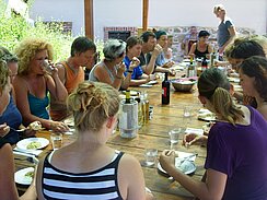 Painters and sculptors eat together at Campo