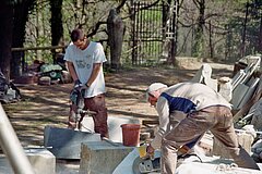 Wedging at Campo's stone store