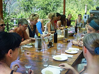 At lunchtime everybody meets to enjoy the good food