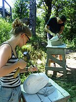 Carving the river stone